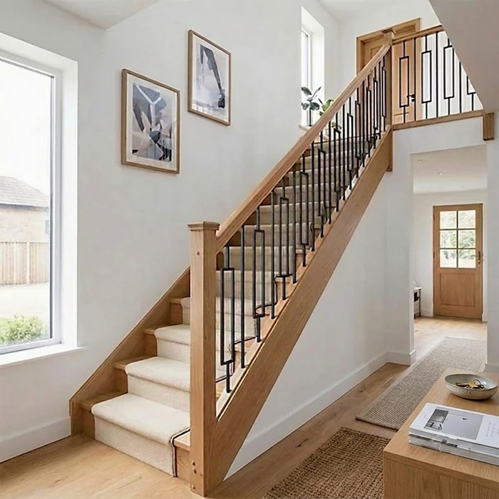 Contemporary Oak and Black Metal Balusters