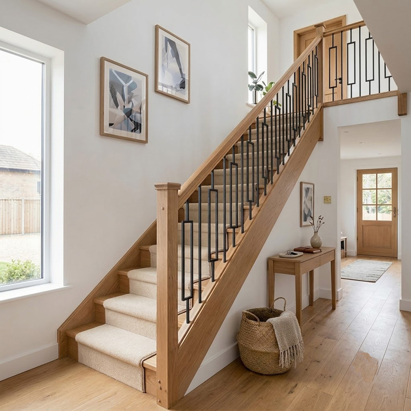 Industrial Oak and Wrought Iron Spindles