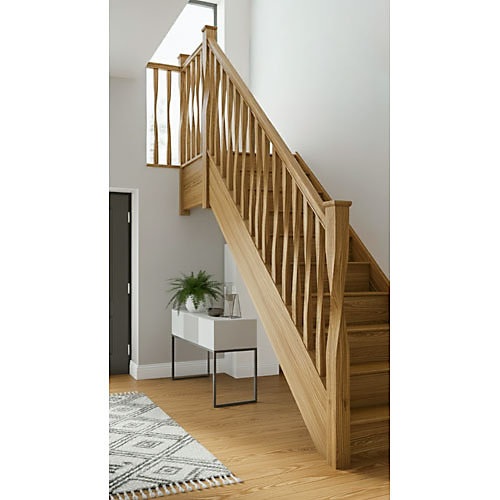 Oak Contemporary Staircase featuring flat modern caps