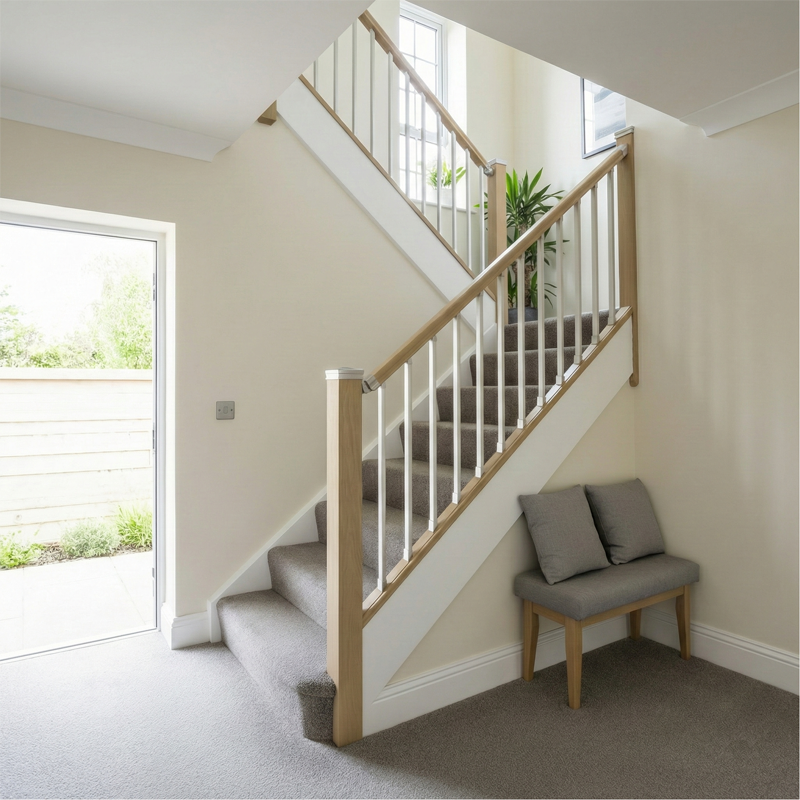 Rake section of Oak and Chrome Staircase Detail