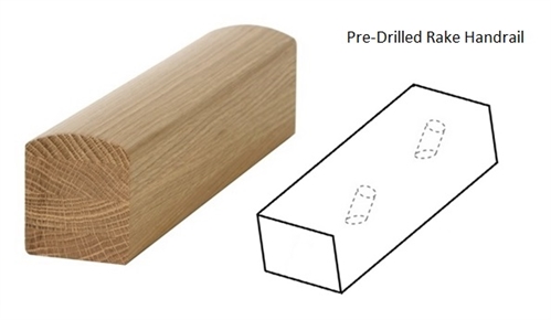 Oak Contemporary Handrail Rake Pre-Drilled 14mm Pat-800