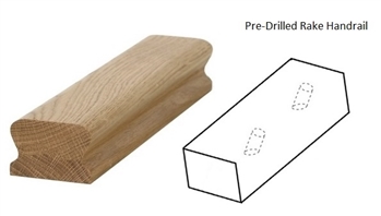 Oak LHR Handrail Rake Pre-Drilled 14mm